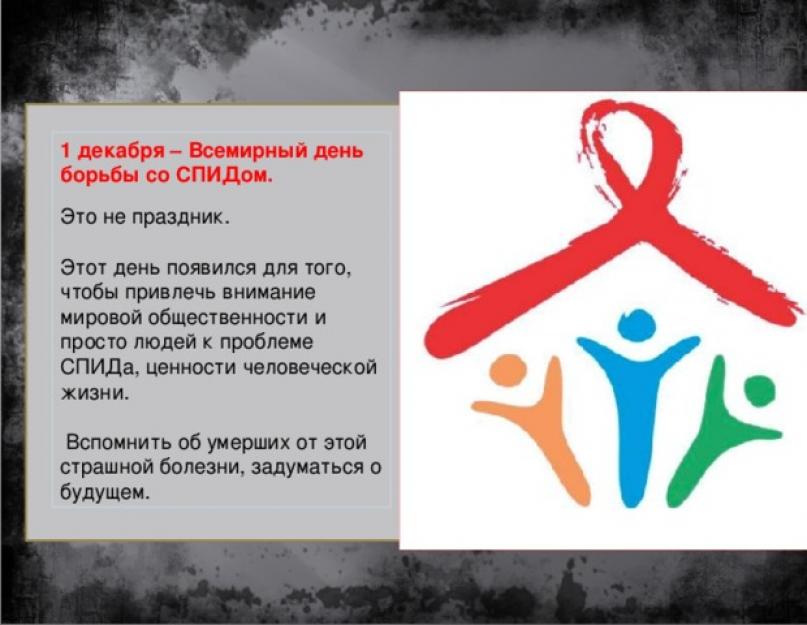 विश्व एड्स दिवस विषय पर पाठ के लिए प्रस्तुति।  विश्व एड्स दिवस पर हाई स्कूल के छात्रों के लिए प्रस्तुति अंतर्राष्ट्रीय एड्स दिवस प्रस्तुति